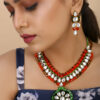 Beautiful Girl Orange, Green & Copper Crystal Beads Kundan Necklace Set for Women