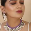 Beautiful Girl Wearing Purple Jeko Moti Beads Kundan Necklace Set
