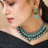 Girl Wearing Sky Blue Jeko Moti Kundan Handmade Necklace Set