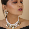 Girl Wearing White Jeko Moti Pearls Kundan Necklace