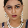 Girl Wearing Beautiful White Pearls Kundan Grand Choker Necklace Set